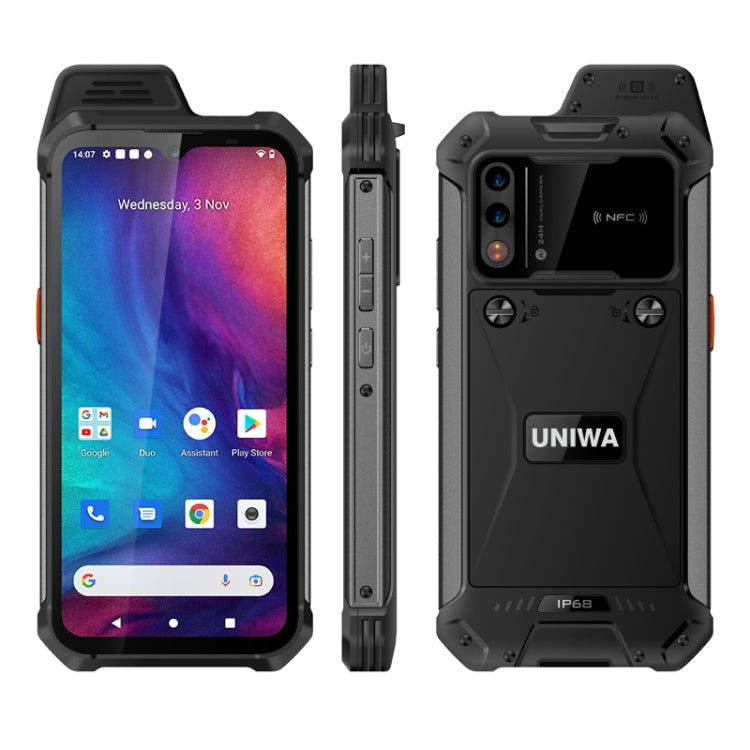 Téléphone robuste UNIWA W888 HD+, 4 Go de RAM + 64 Go de ROM, 6,3 pouces Android 11 Mediatek MT6765 Helio P35 Octa Core jusqu'à 2,3 GHz, NFC, OTG, Réseau: 4G (Noir)