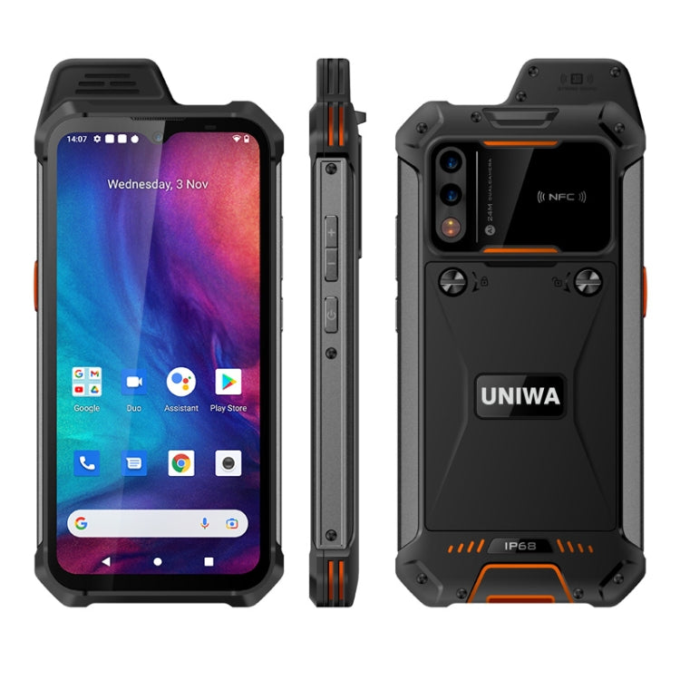 UNIWA W888 HD+ Rugged Phone, 4GB+64GB, 6.3 inch Android 11 Mediatek MT6765 Helio P35 Octa Core up to 2.3GHz, NFC, OTG, Network: 4G(Black Orange)