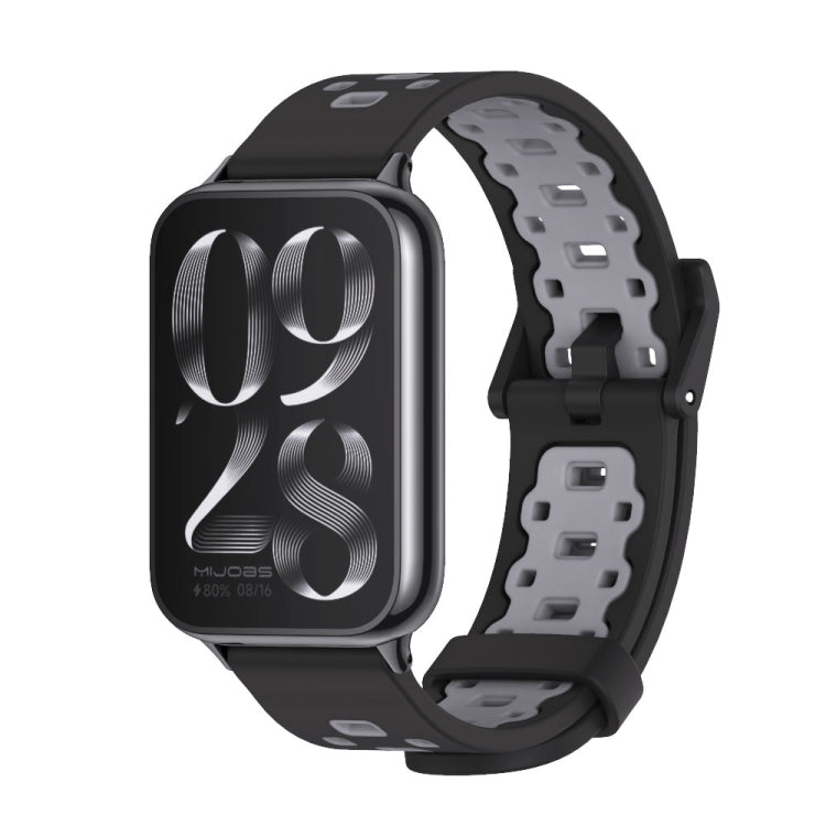 For Redmi Watch 6 / 5 / Xiaomi Band 9 Pro Mijobs Square Hole Breathable Silicone Watch Band(Black Grey)