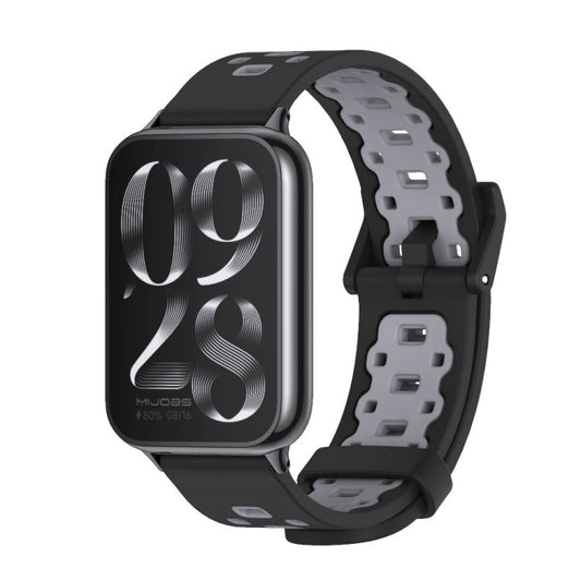 For Redmi Watch 6 / 5 / Xiaomi Band 9 Pro Mijobs Square Hole Breathable Silicone Watch Band(Black Grey)