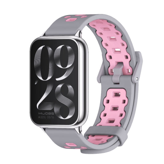 For Redmi Watch 6 / 5 / Xiaomi Band 9 Pro Mijobs Square Hole Breathable Silicone Watch Band(Grey Pink)