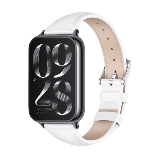 For Xiaomi Smart Band 9 Pro / 8 Pro Mijobs Genuine Leather Slim Watch Band(White Black)