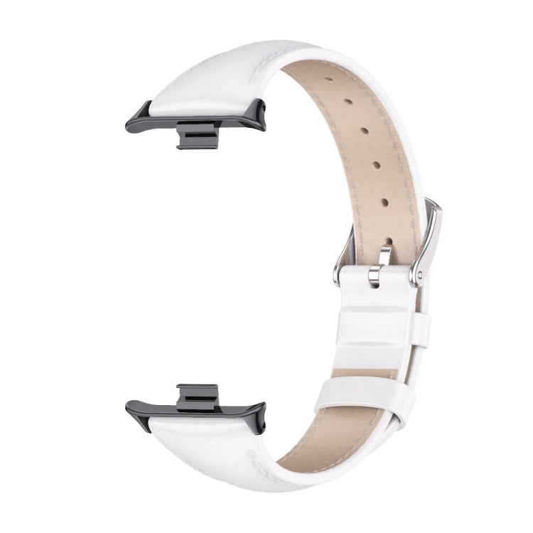 For Xiaomi Smart Band 9 Pro / 8 Pro Mijobs Genuine Leather Slim Watch Band(White Black)