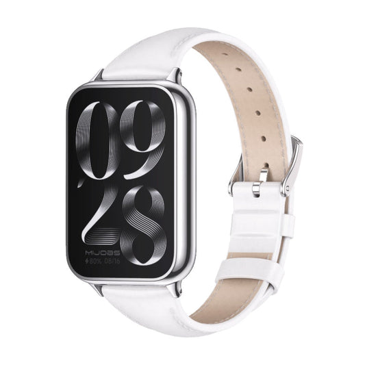 For Xiaomi Band 10 Pro / Redmi Watch 6 / 5 Mijobs Genuine Leather Slim Watch Band(White Silver)