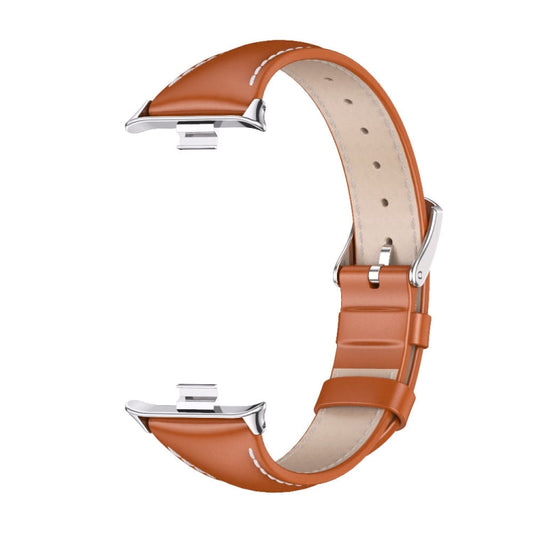 For Xiaomi Band 10 Pro / Redmi Watch 6 / 5 Mijobs Genuine Leather Slim Watch Band(Orange Silver)