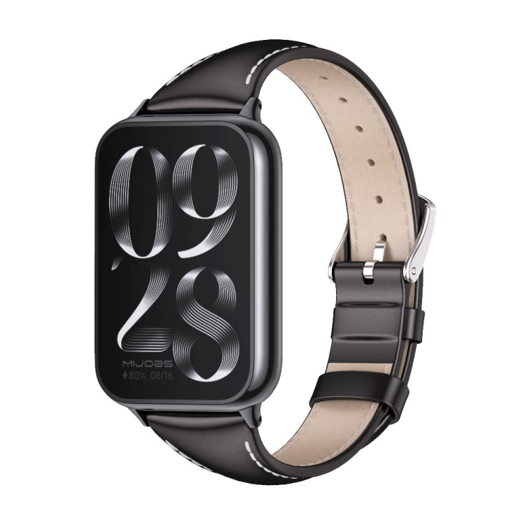 For Xiaomi Band 10 Pro / Redmi Watch 6 / 5 Mijobs Genuine Leather Slim Watch Band(Black)