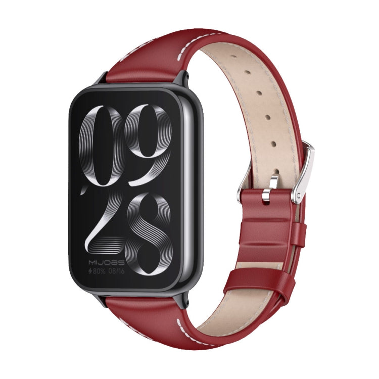 For Xiaomi Band 10 Pro / Redmi Watch 6 / 5 Mijobs Genuine Leather Slim Watch Band(Red Black)