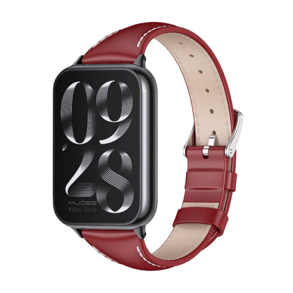 For Xiaomi Band 10 Pro / Redmi Watch 6 / 5 Mijobs Genuine Leather Slim Watch Band(Red Black)