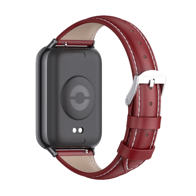 For Xiaomi Band 10 Pro / Redmi Watch 6 / 5 Mijobs Genuine Leather Slim Watch Band(Red Black)