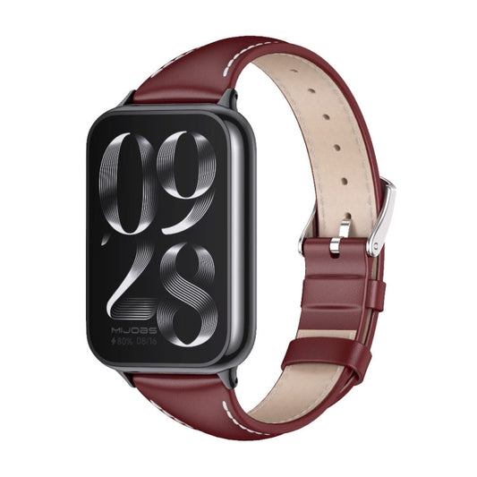 For Xiaomi Band 10 Pro / Redmi Watch 6 / 5 Mijobs Genuine Leather Slim Watch Band(Wine Red Black)