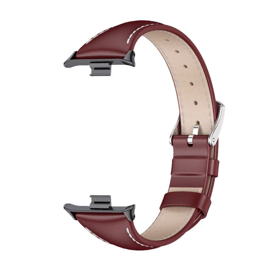 For Xiaomi Band 10 Pro / Redmi Watch 6 / 5 Mijobs Genuine Leather Slim Watch Band(Wine Red Black)