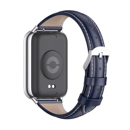 For Xiaomi Band 10 Pro / Redmi Watch 6 / 5 Mijobs Genuine Leather Slim Watch Band(Blue Silver)