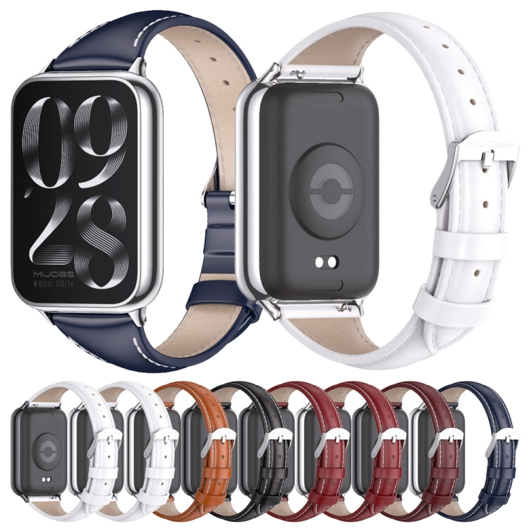 For Xiaomi Band 10 Pro / Redmi Watch 6 / 5 Mijobs Genuine Leather Slim Watch Band(Blue Silver)