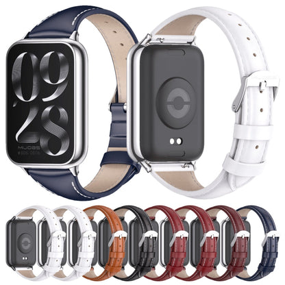 For Xiaomi Band 10 Pro / Redmi Watch 6 / 5 Mijobs Genuine Leather Slim Watch Band(Blue Silver)