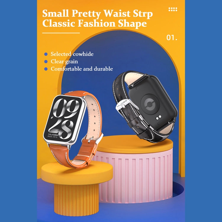 For Xiaomi Smart Band 9 Pro / 8 Pro Mijobs Genuine Leather Slim Watch Band(White Black)