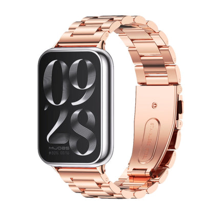 For Redmi Watch 6 / 5 / Xiaomi Band 9 Pro Mijobs Three Beads Stainless Steel Watch Band(Rose Gold)