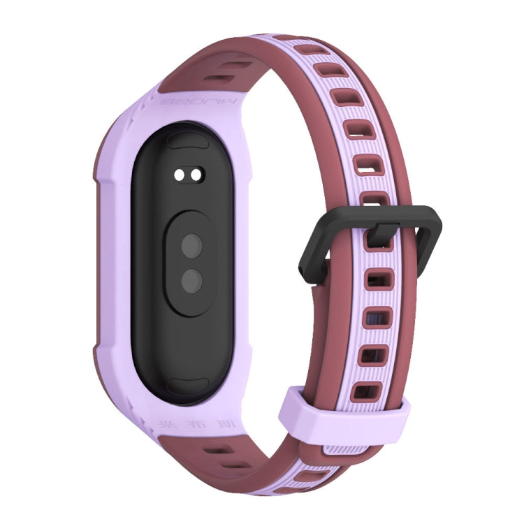 Pour Xiaomi Mi Band 8 MIJOBS Bracelet de montre unibody bicolore en silicone (violet-rouge vin)