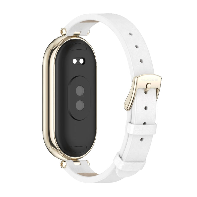 Pour Xiaomi Smart Band 10 / 9 / 8 Bracelet de montre Mijobs en cuir de vachette première couche (blanc or clair)