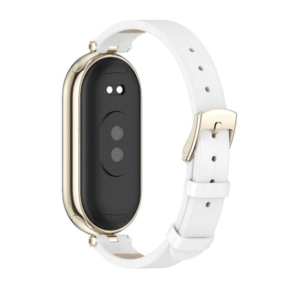Pour Xiaomi Smart Band 10 / 9 / 8 Bracelet de montre Mijobs en cuir de vachette première couche (blanc or clair)