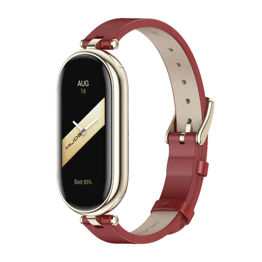 For Xiaomi Smart Band 10 / 9 / 8 Mijobs First Layer Cowhide Watch Band(Red Light Gold)