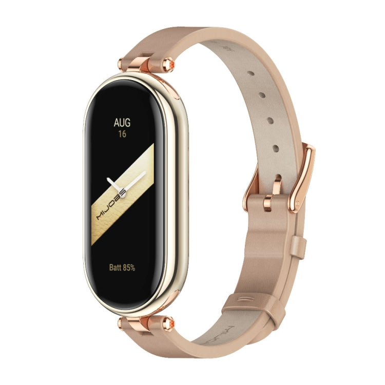 For Xiaomi Smart Band 10 / 9 / 8 Mijobs First Layer Cowhide Watch Band(Apricot Rose Gold)