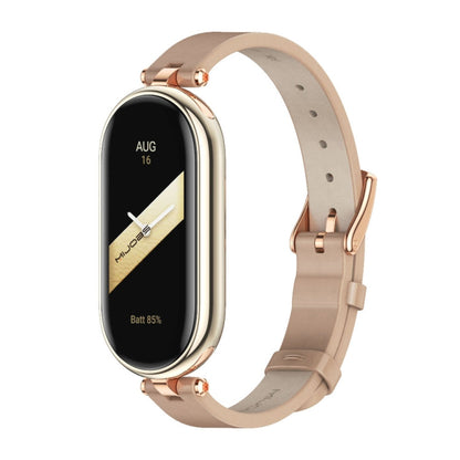 For Xiaomi Smart Band 10 / 9 / 8 Mijobs First Layer Cowhide Watch Band(Apricot Rose Gold)