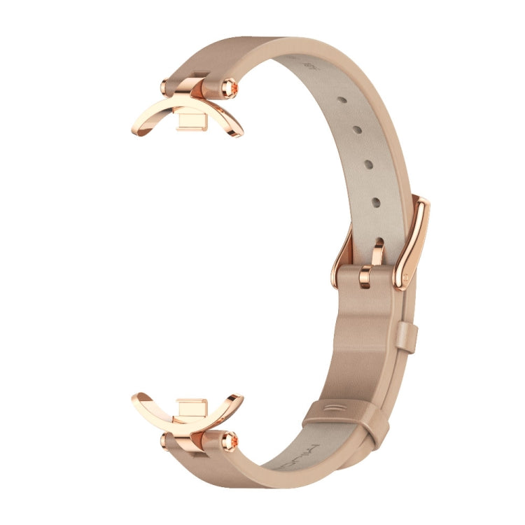 For Xiaomi Smart Band 10 / 9 / 8 Mijobs First Layer Cowhide Watch Band(Apricot Rose Gold)
