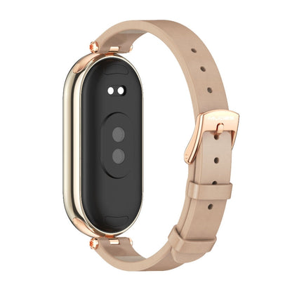 For Xiaomi Smart Band 10 / 9 / 8 Mijobs First Layer Cowhide Watch Band(Apricot Rose Gold)