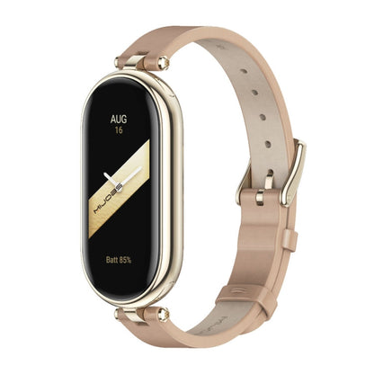 For Xiaomi Smart Band 10 / 9 / 8 Mijobs First Layer Cowhide Watch Band(Apricot Light Gold)