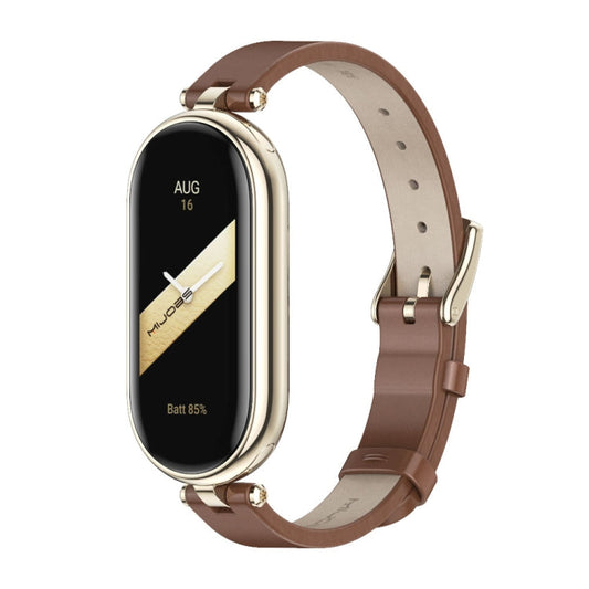 For Xiaomi Smart Band 10 / 9 / 8 Mijobs First Layer Cowhide Watch Band(Brown Light Gold)