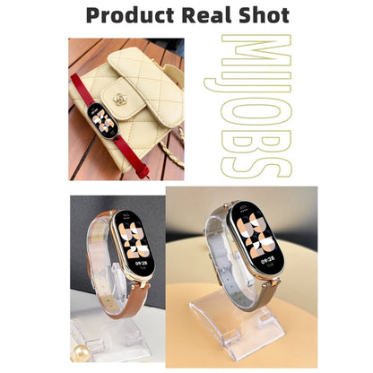 For Xiaomi Smart Band 10 / 9 / 8 Mijobs First Layer Cowhide Watch Band(Apricot Light Gold)