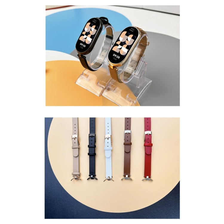 For Xiaomi Smart Band 10 / 9 / 8 Mijobs First Layer Cowhide Watch Band(Apricot Rose Gold)