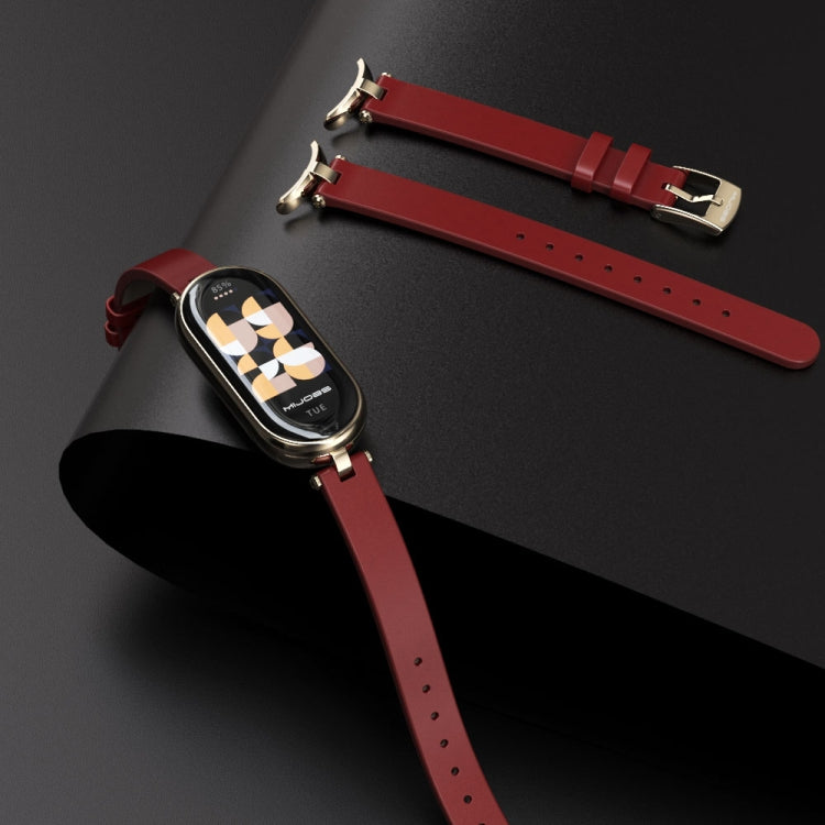 For Xiaomi Smart Band 10 / 9 / 8 Mijobs First Layer Cowhide Watch Band(Apricot Light Gold)