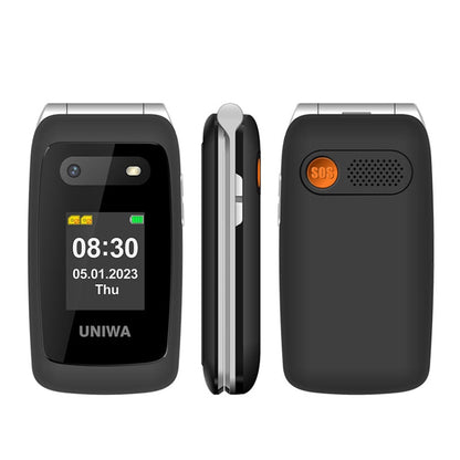 UNIWA V202T 4G Flip Style Phone, 2.4 inch Unisoc T107 Cat.1, SOS, FM, Dual SIM Cards, 21 Keys(Black)