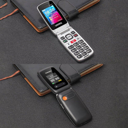 UNIWA V202T 4G Flip Style Phone, 2.4 inch Unisoc T107 Cat.1, SOS, FM, Dual SIM Cards, 21 Keys(Black)