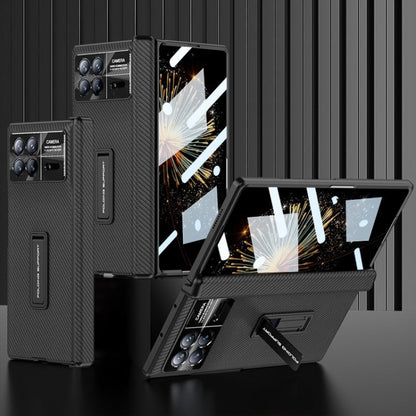 Pour Xiaomi Mix Fold 3, étui de téléphone en cuir GKK avec charnière magnétique et support (Fibre de carbone)