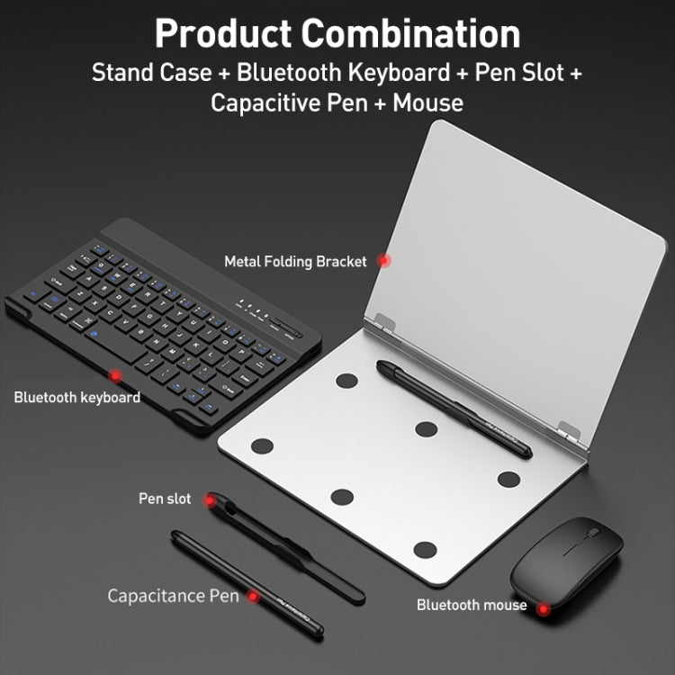 GKK Metal Folding Holder + Bluetooth Keyboard + Pen + Pen Slots + Mouse Set(Silver)