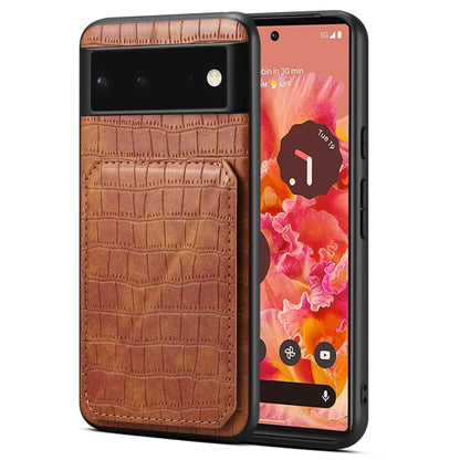 Pour Google Pixel 6 Denior Étui de téléphone à texture crocodile galvanisé (marron)