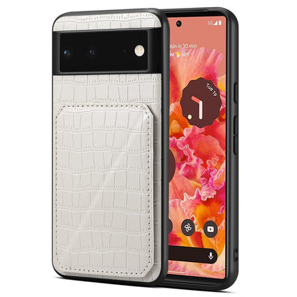 For Google Pixel 6 Denior Crocodile Texture Holder Electroplating Phone Case(White)