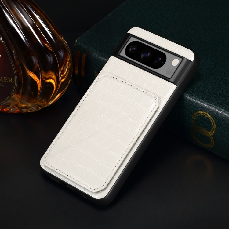 For Google Pixel 6 Pro Denior Crocodile Texture Holder Electroplating Phone Case(White)