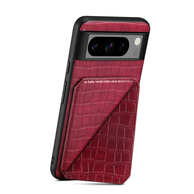 For Google Pixel 6a Denior Crocodile Texture Holder Electroplating Phone Case(Red)
