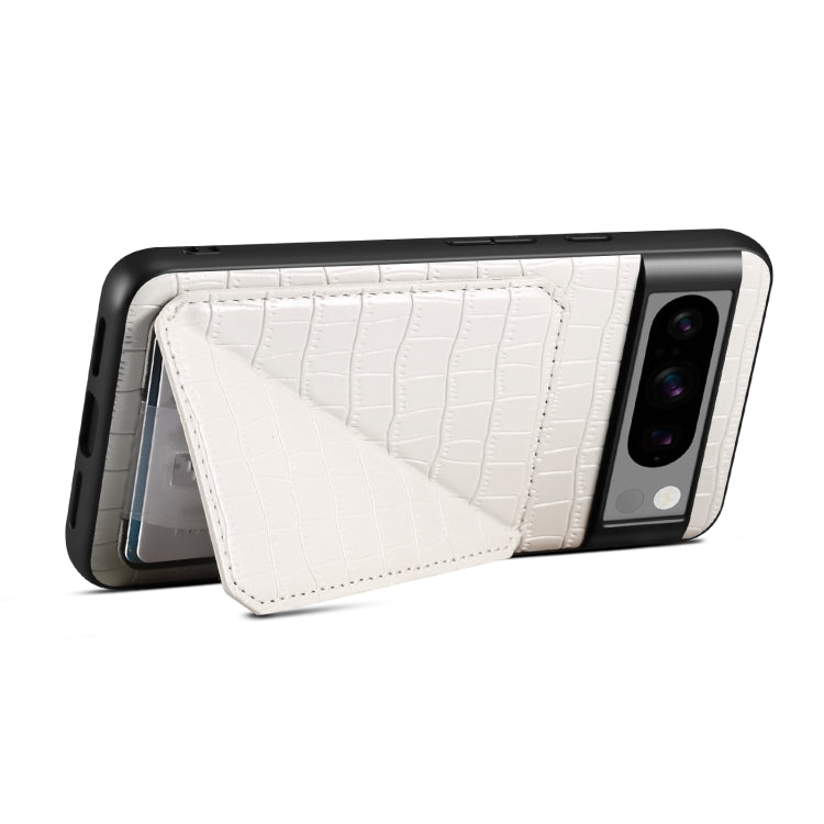 For Google Pixel 6a Denior Crocodile Texture Holder Electroplating Phone Case(White)