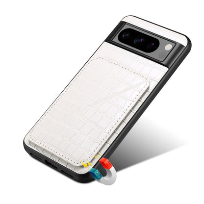 For Google Pixel 7 Denior Crocodile Texture Holder Electroplating Phone Case(White)