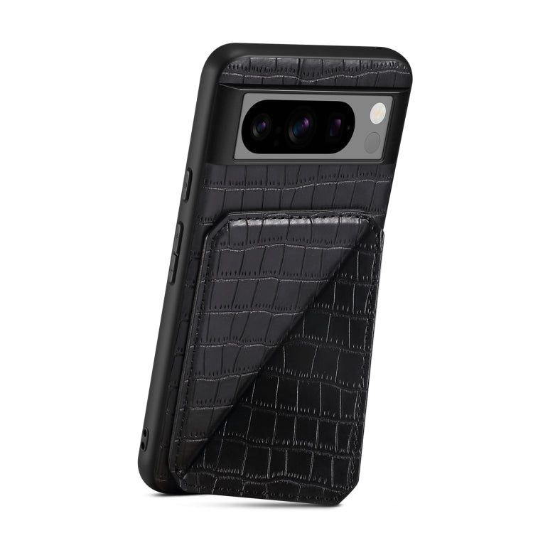 For Google Pixel 7 Pro Denior Crocodile Texture Holder Electroplating Phone Case(Black)