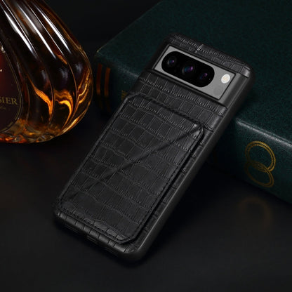 For Google Pixel 7 Pro Denior Crocodile Texture Holder Electroplating Phone Case(Black)