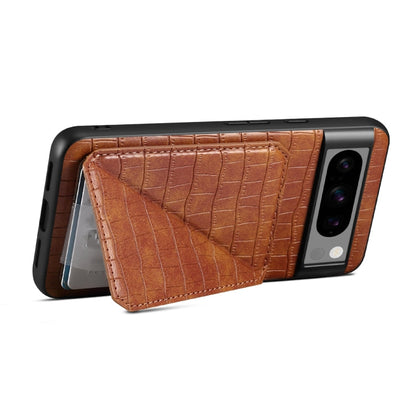 For Google Pixel 7a Denior Crocodile Texture Holder Electroplating Phone Case(Brown)