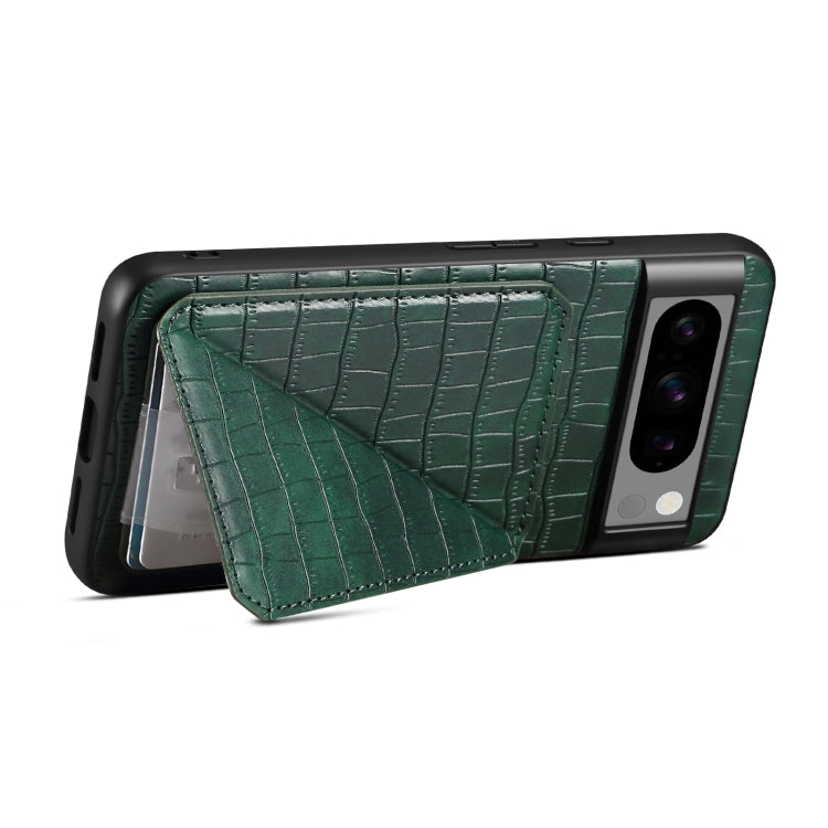 Pour Google Pixel 7a Denior Texture Croco Étui de Téléphone Galvanisé avec Support (Vert)