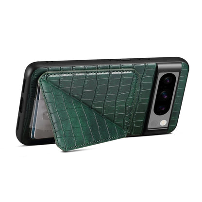 Pour Google Pixel 7a Denior Texture Croco Étui de Téléphone Galvanisé avec Support (Vert)