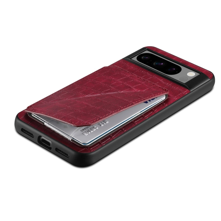 For Google Pixel 7a Denior Crocodile Texture Holder Electroplating Phone Case(Red)