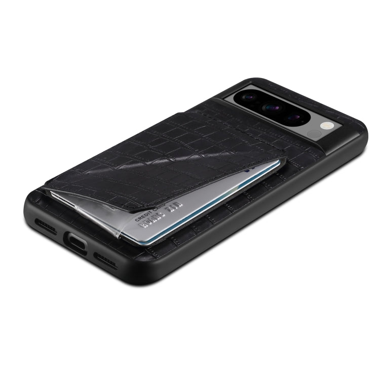 For Google Pixel 7a Denior Crocodile Texture Holder Electroplating Phone Case(Black)